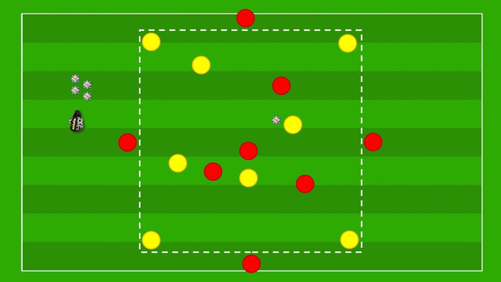 Possesso Palla 4v4 + 4 Sponde per squadra per interscambi di posizione